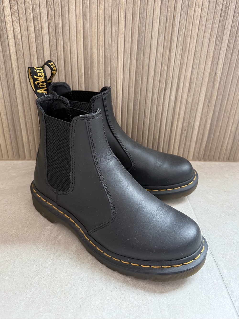 Dr. Martens Black Chelsea Boots with Yellow Stitching
